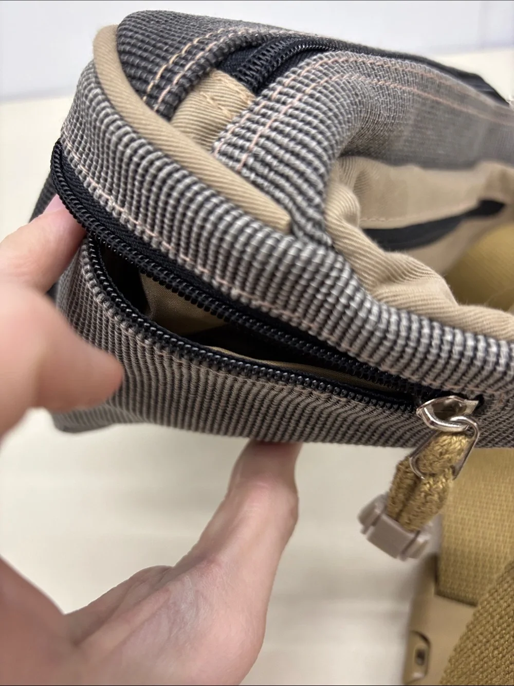 Unbranded Gray and Tan Canvas Messenger Bag with Multiple Zip Pockets